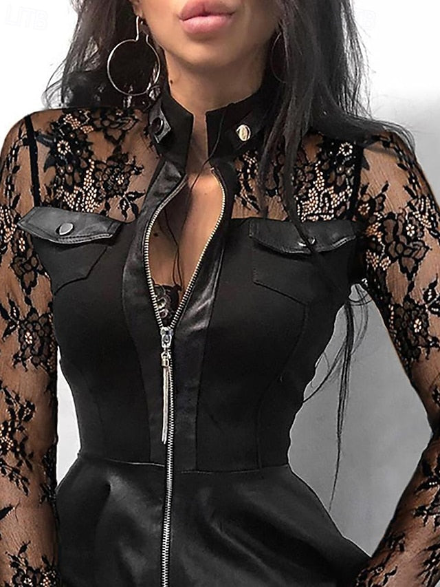 Women's Mini Dress Black Dress Lace Dress Leather Dress
