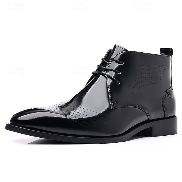 Brogue Burgundy Glossy Wingtip Ankle Faux Men's Leather