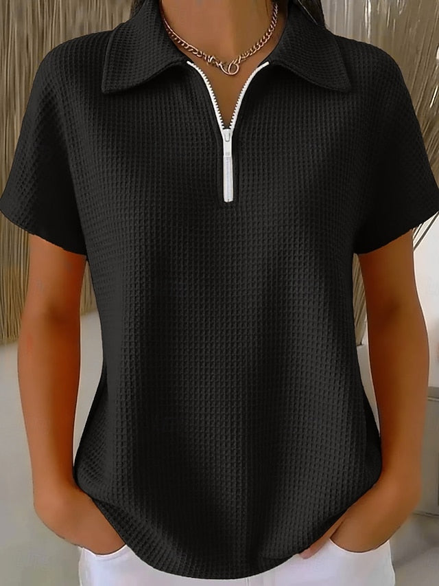 Women's Shirt Waffle Shirt Blouse Quarter Zip Plain Stylish