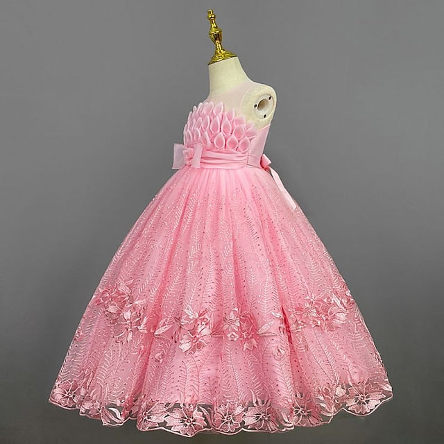 Girl Dress Girls' Flower Colored Solid Kids