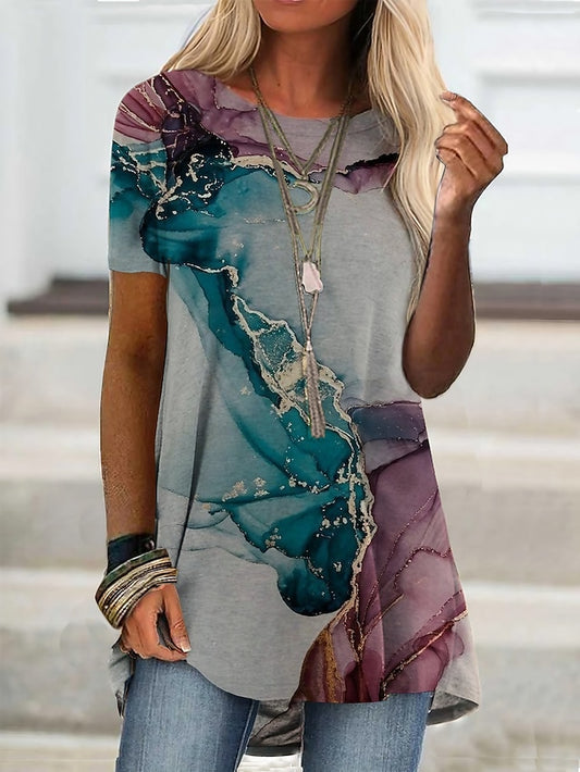 Women's Tunic T Shirt Print Tie Dye Tunic Basic Short