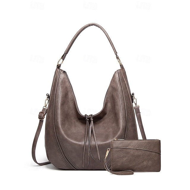 Set Damen Ledertasche Hobo mit passender Geldbörse Kunstleder