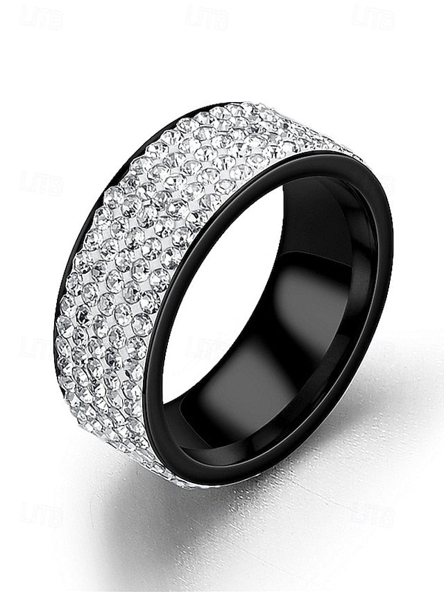 with Full Band Rings Rhinestone Wide Men's Pave