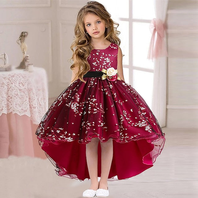Dress Floral Colored Solid Kids Wedding Girls' Sleeveless