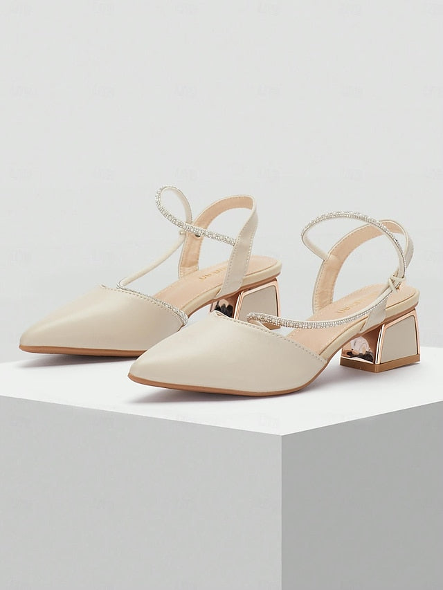 Toe Slingback Heels Rhinestone with Elegant Women's Pointed
