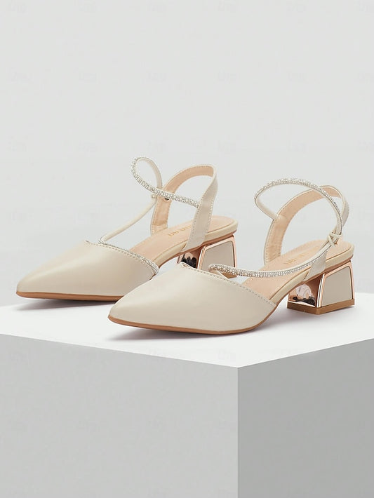 Toe Slingback Heels Rhinestone with Elegant Women's Pointed
