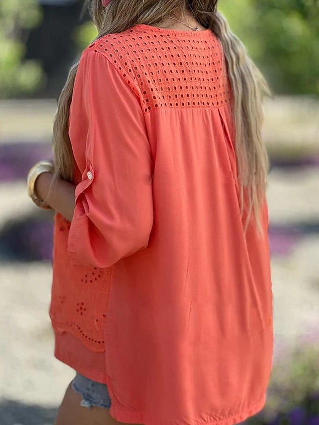 Women's Shirt Blouse Dressy Tops Embroidered Eyelet Solid