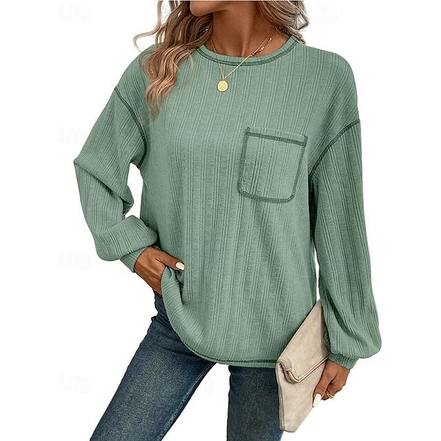 Women's Pullover Sweatshirt Casual Tops with Pockets Long