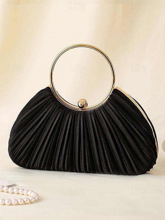 with Elegant Pleated Green Velvet Clutch - Handle Ring Gold