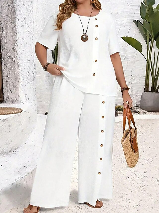 Women's Pants Sets Bolero Top Short Sleeve Round Neck Plain