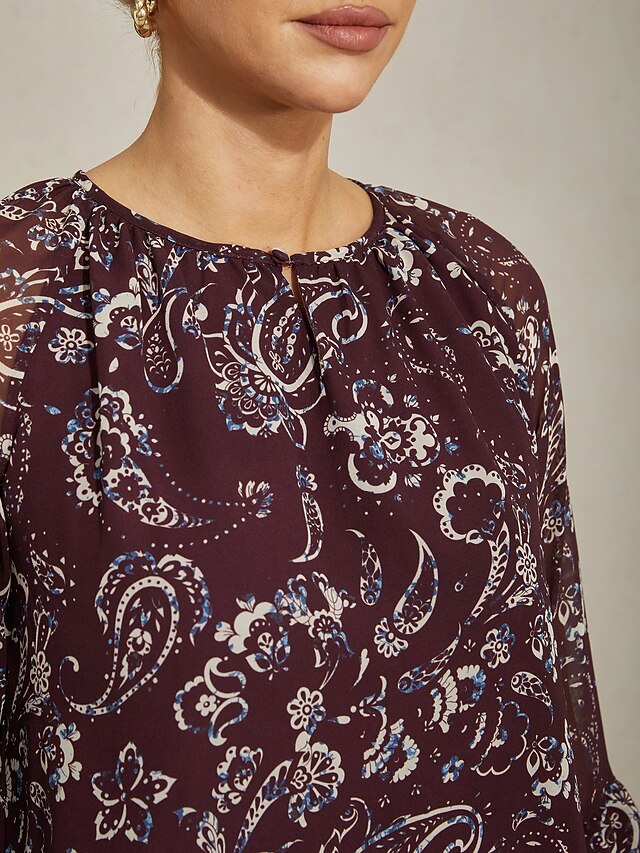 Women's Outdoor Wine Ruffle Crewneck 2 in 1 Fashion Crew