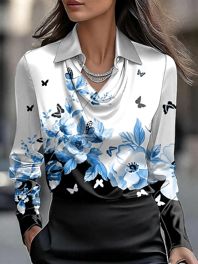 Women's Shirt Ruched Draped Floral Graphic Elegant Stylish
