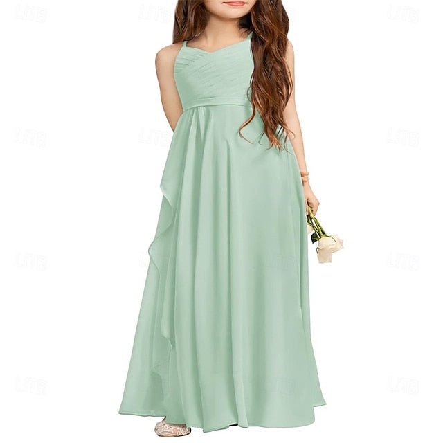 Flower A-Line Girls Bridesmaid Junior Girl Flowy Dress Halter