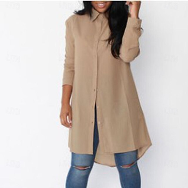 Women's Shirt Blouse Buttons Plain Casual Long Sleeve Shirt