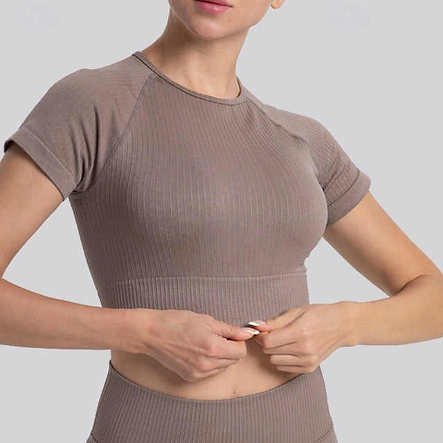 Women's Yoga Top Crew Neck Quick Dry Breathable Cropped