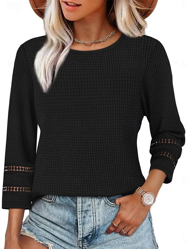 Women's Blouse Lace Patchwork Solid Color Stylish Casual