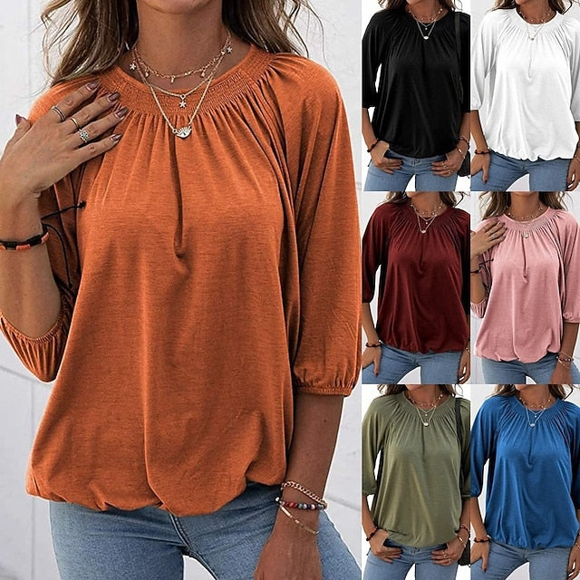 Women's T Shirt Plain Fashion Modern Casual 3/4 Length