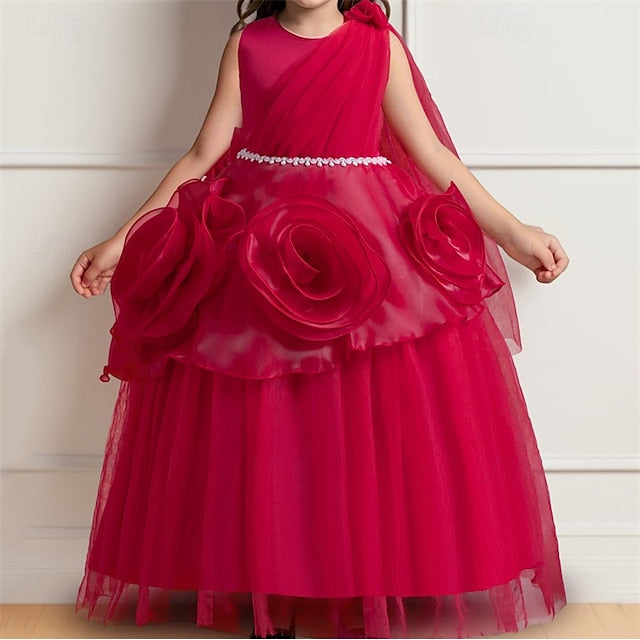 Girls' Party Cosplay Color Dress Solid Kids