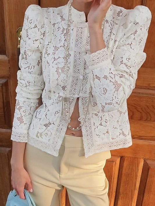 Women's Shirt Lace Shirt Blouse Lace Patchwork Buttons