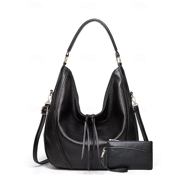 Set Damen Ledertasche Hobo mit passender Geldbörse Kunstleder