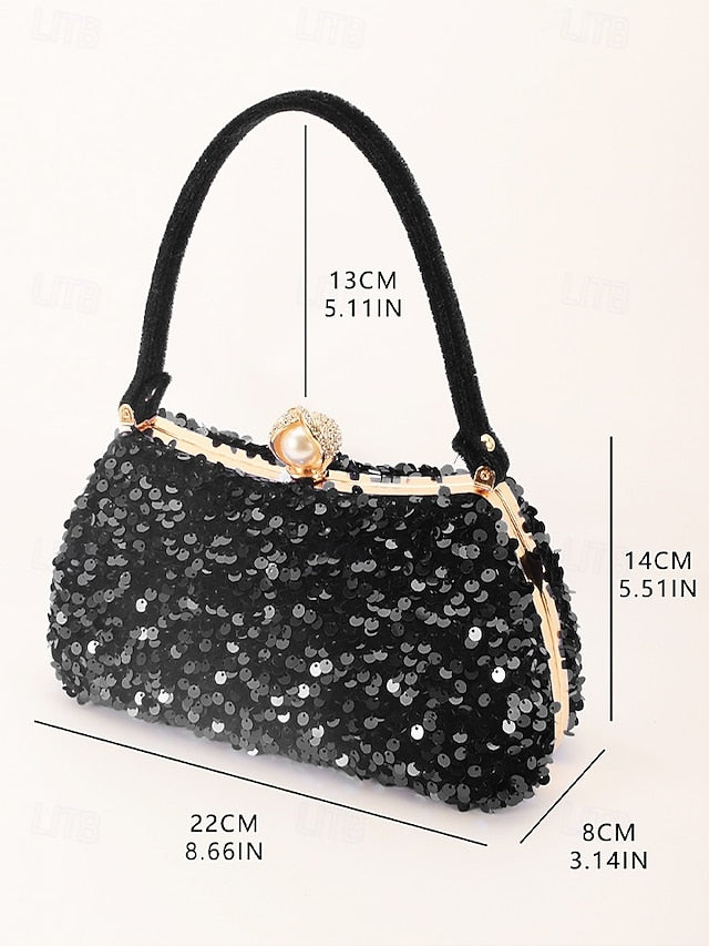 Black Pearl Clutch Sequin Accent Women's – with Evening