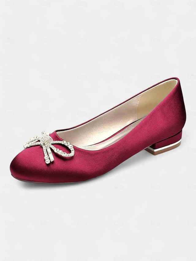 Women's Flats - Bow Round-Toe Rhinestone Embellished