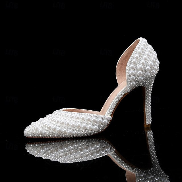 – Pearl Women's and Heels Set Clutch Stiletto White Bag