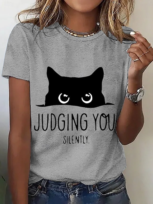 Women's T Shirt Print Graphic Animal Cat Stylish Modern