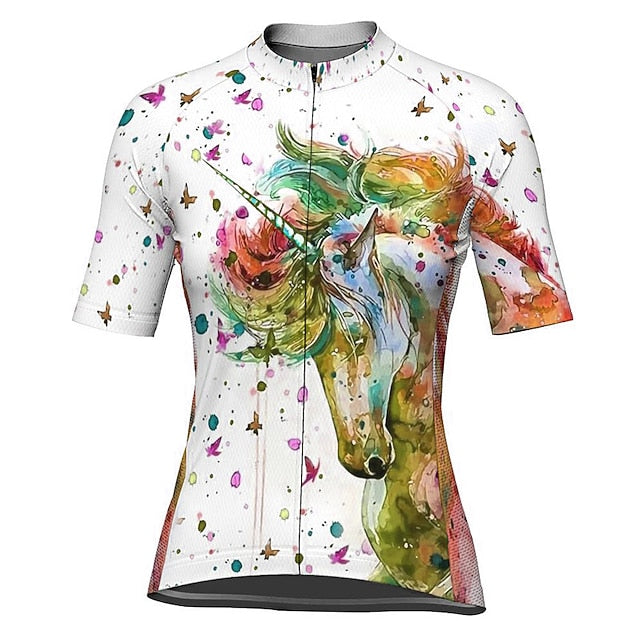 Women's Cycling Jersey Unicorn Short Sleeve Bike Jersey Top