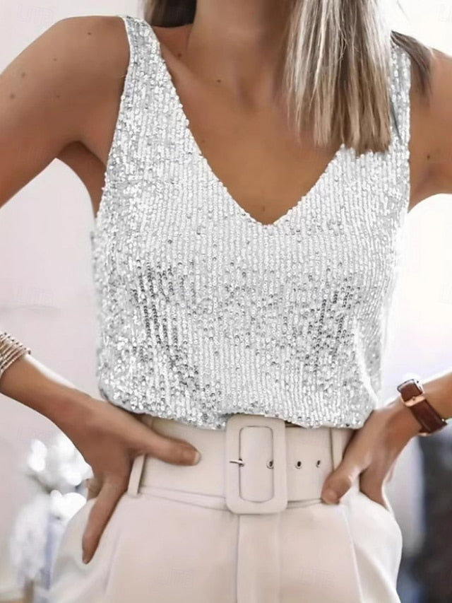 Women's Blouse Sequin Tops Camisole Tank Top Sequins Plain