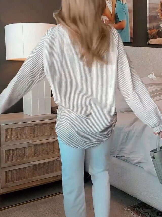 Women's Shirt Blouse Print Striped Basic Casual Long Sleeve