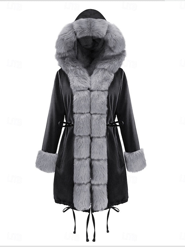 Fur Coat Breathable Collar Women's Pocket Faux Warm