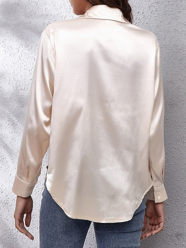 Women's Shirt Blouse Buttons Solid Color Basic Casual Long