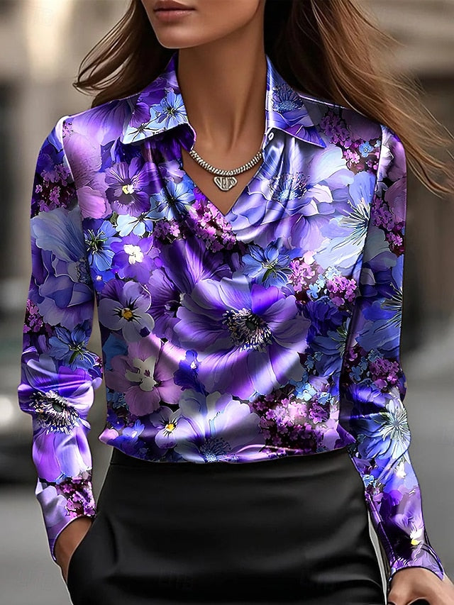 Women's Shirt Draped Floral Graphic Elegant Daily Long