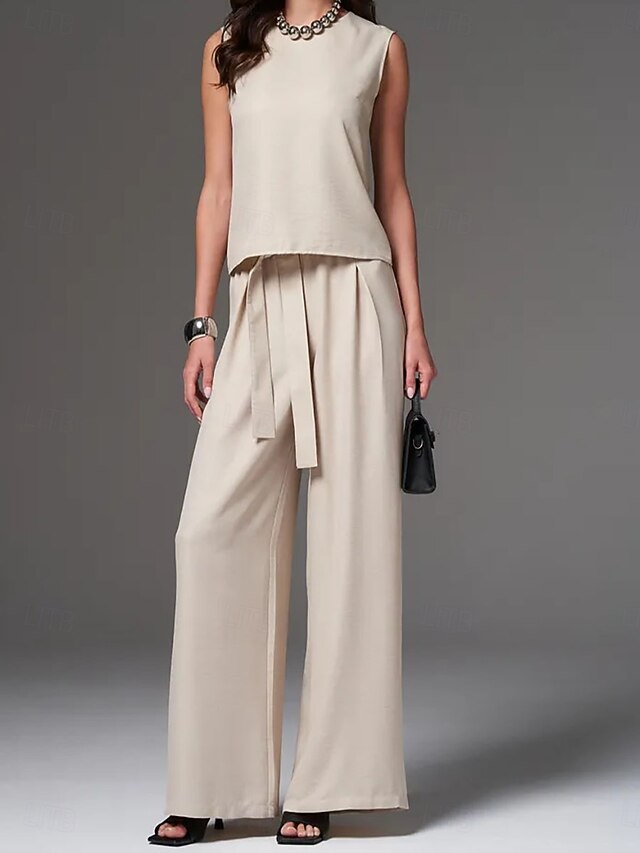 Women's Pants Sets Bolero Top Sleeveless Round Neck Plain