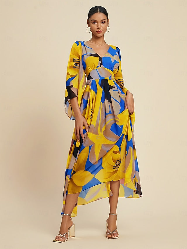 Women's Maxi Dress Chiffon Abstract Floral Print Sheer