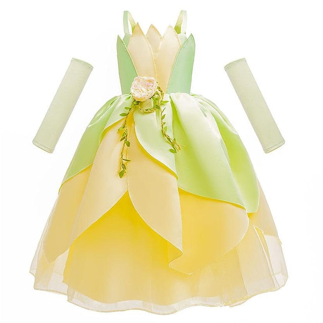 Theme Princess Flower Tinker Tiana Girl Dress Bell Fairytale
