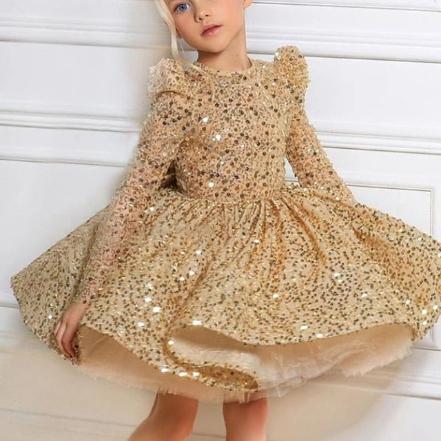 Dress Little Party Kids Girls' A Line Sequin