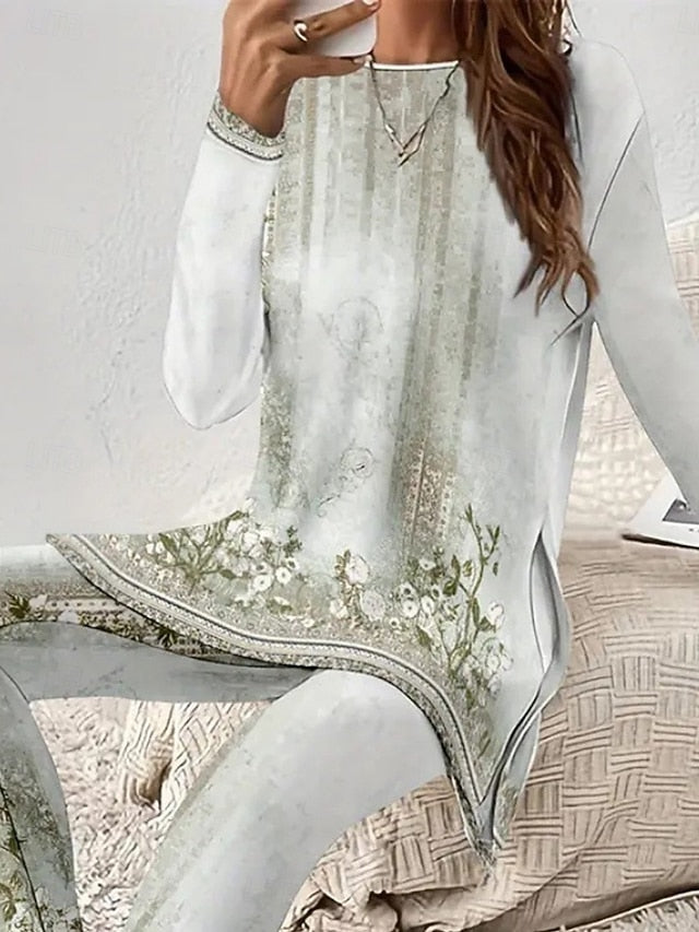 Women's Pajamas Fashion Basic Comfort Flower Shirt Pant
