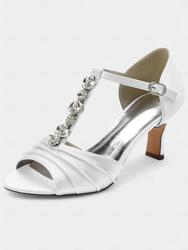 Detail Bridal Crystal Open-Toe Satin with – White Heels