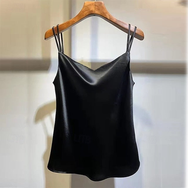 Women's Elegant Satin Top Summer Tops Blouse Ruched