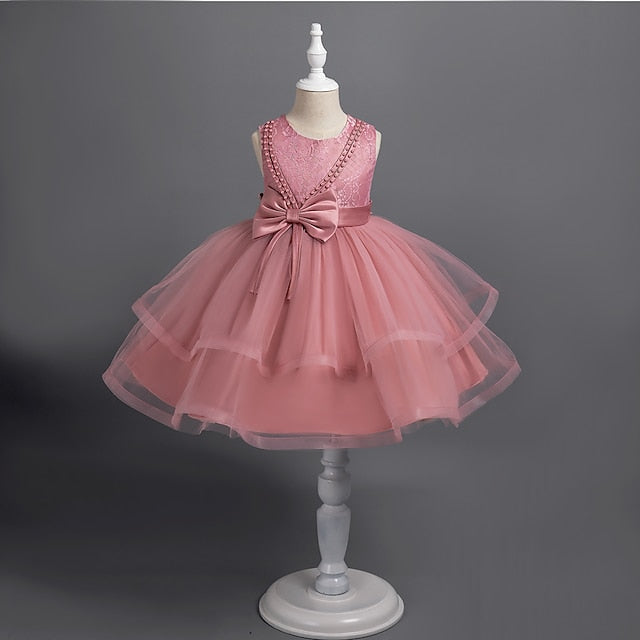 Dress Sleeveless Girls' Solid Color Party Toddler