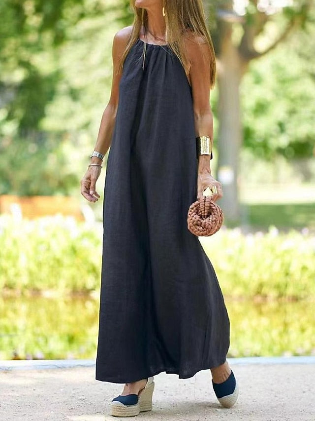 Women's Black Brown Summer Spring Maxi long Dress Cotton