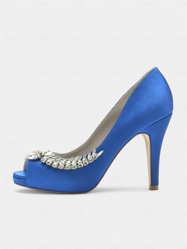 Peep-Toe with Crystal – Satin Embellishment Blue Luxury Heels