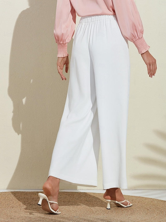 Women's Essential Trousers White Wide Leg Full Length