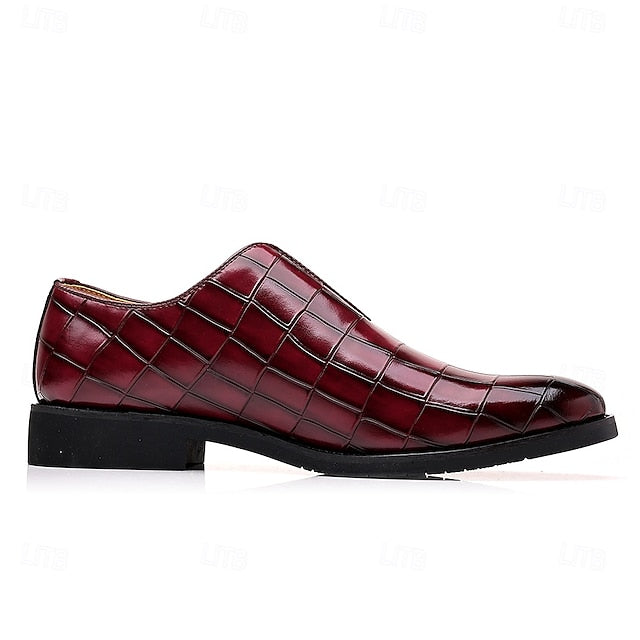 Burgundy Shoes Men's – Pattern Crocodile Slip-On