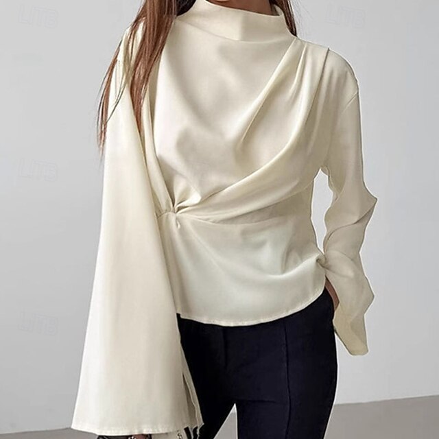 Women's Shirt Elegant Satin Top Dressy Tops Patchwork Tunic