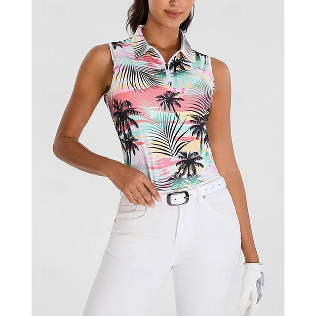 Women's Tropical Tennis Shirt Sleeveless Print UPF50+ Quick