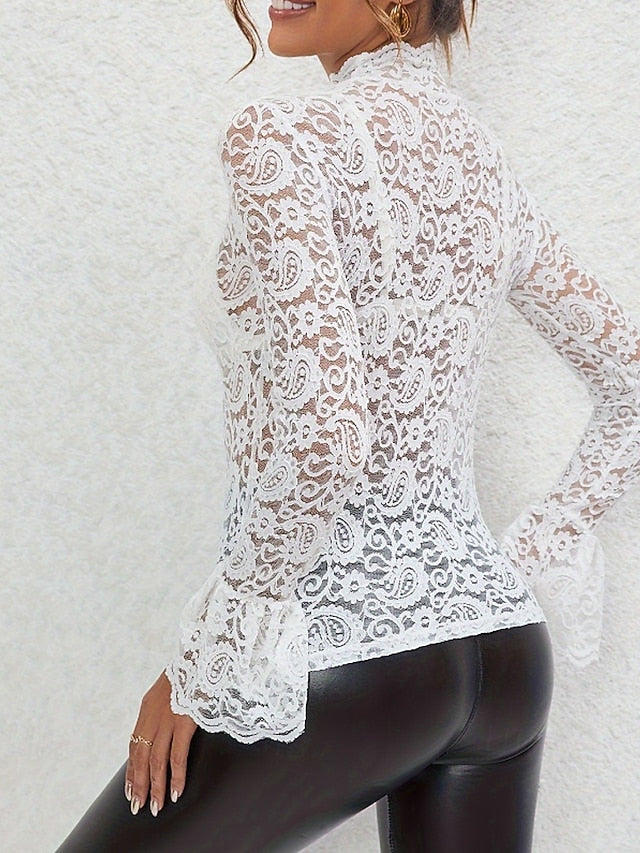 Women's Blouse Chiffon Tops Lace Tops Lace Plain Stylish