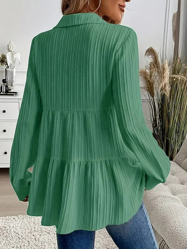 Women's Blouse Ruched Buttons Solid Color Stylish Casual